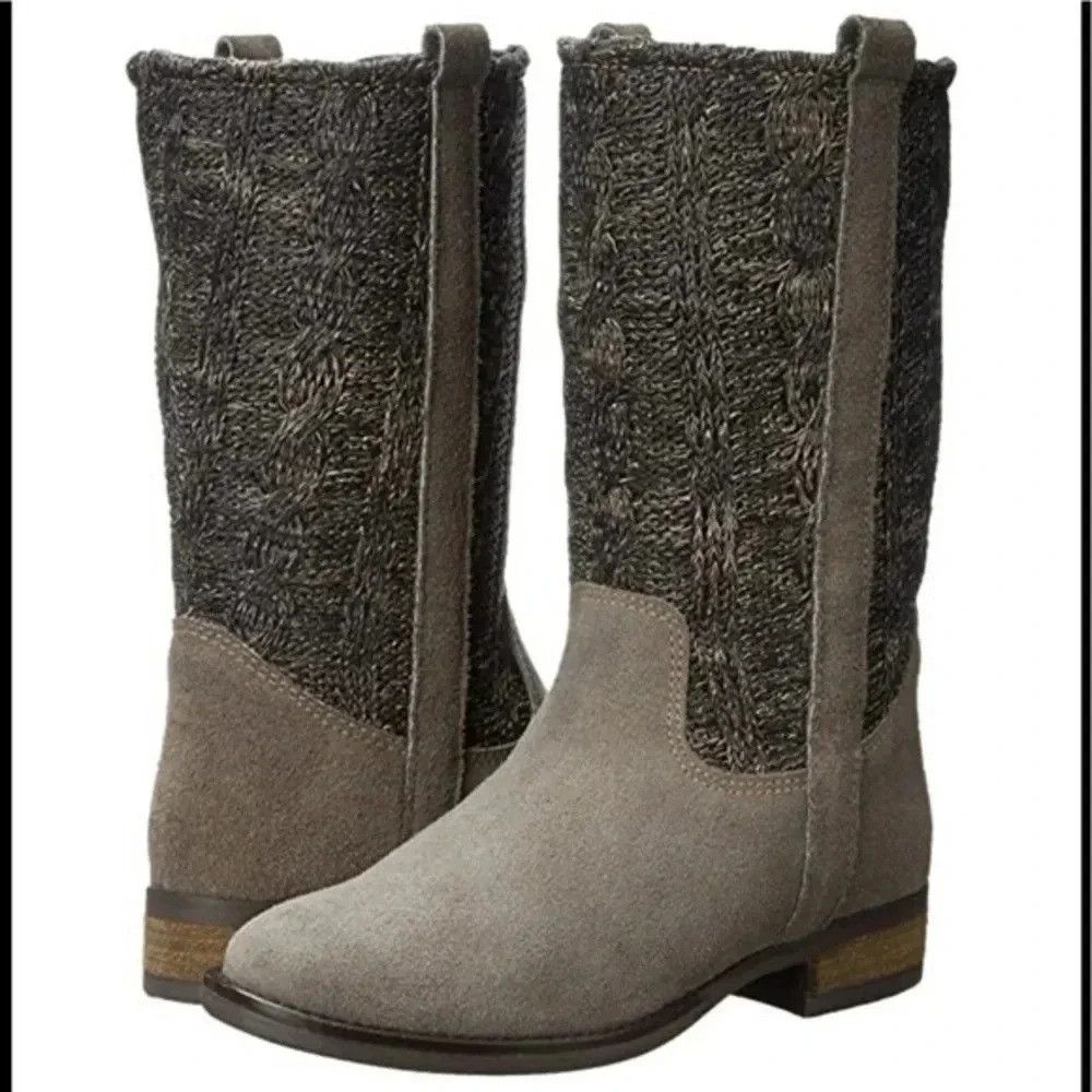 Sbicca dolente sweater cable knit boot gray suede 6.5 western mid calf
